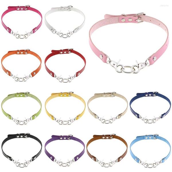 Tour de cou rose E fille Goth homme PU cuir jeu de rôle Punk en acier inoxydable lien chaînes colliers pour femmes collier bijoux