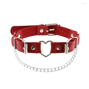 Choker roze gotisch leer gothic zilveren hart punk ketting kraag voor vrouwen meisje metaal chockland nek cosplay sieraden