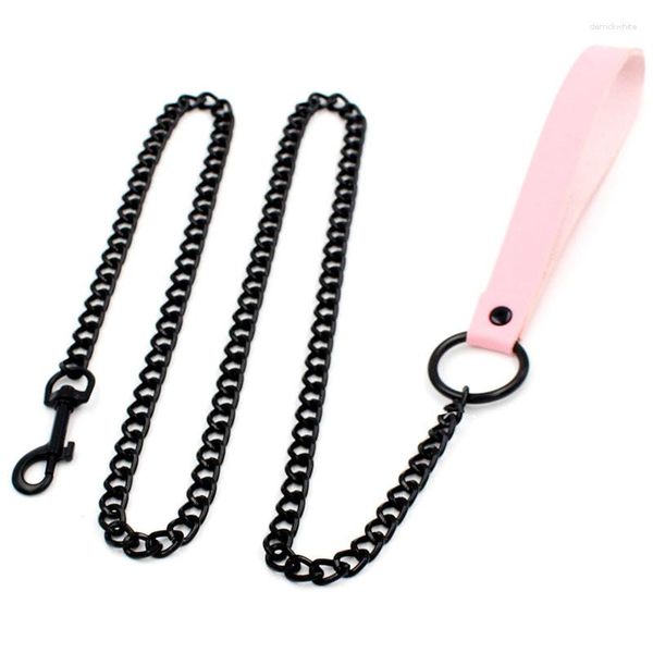 Collier ras du cou en cuir PU rose, à la mode, corde, chaînes à maillons cubains, en acier inoxydable, Punk Harajuku, bijoux Cool