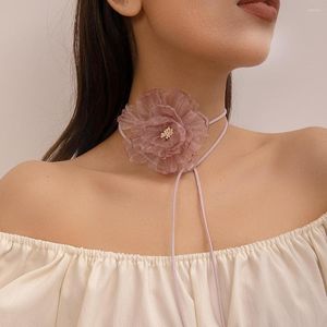 Ras du cou rose corde collier grande fleur femmes bijoux collier sur le cou cire ligne élégante dames clavicule chaîne fête mode