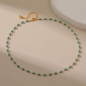 Choker Verguld Met 18k Goud Natuurlijke Groene Turquoise Kralen Ketting Voor Vrouwen Etnische Stijl Korte Sleutelbeen Ketting Mode sieraden Geschenken