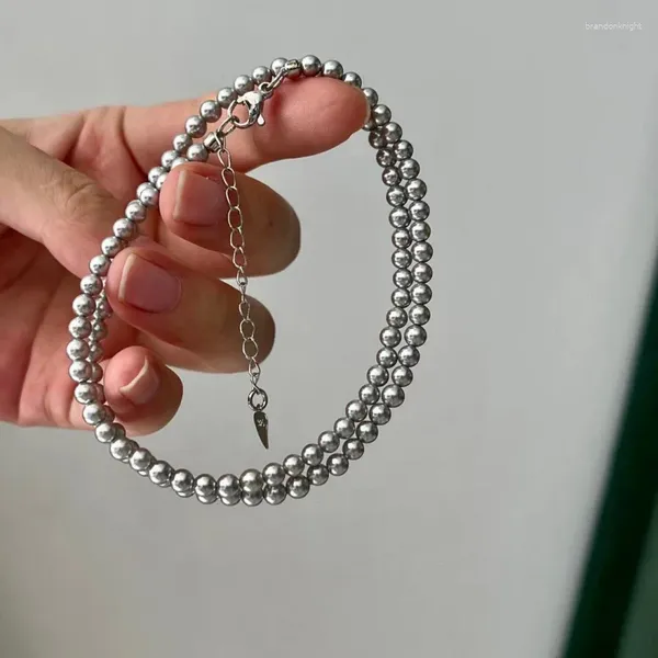 Collier ras du cou en lin véritable gris platine, perles naturelles de coquillages de mer profonde, chaîne de clavicule pour bébé