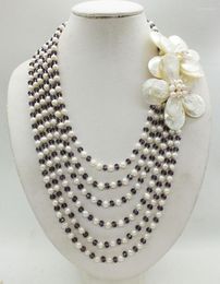 Chokers Mooi! 6 rijen van natuurlijke witte parels / Crystal Shell bloemen klassieke bruids bruiloft ketting