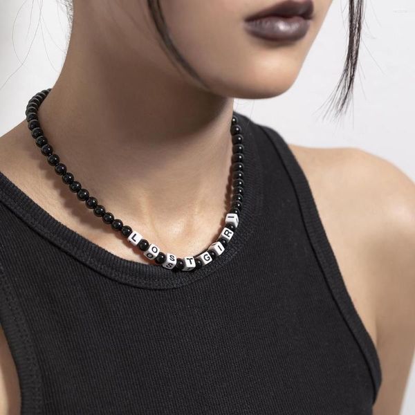 Gargantilla Punk negro con cuentas collar de letras para mujer verano fiesta playa Bikini joyería de moda cadenas góticas 2023 Rave