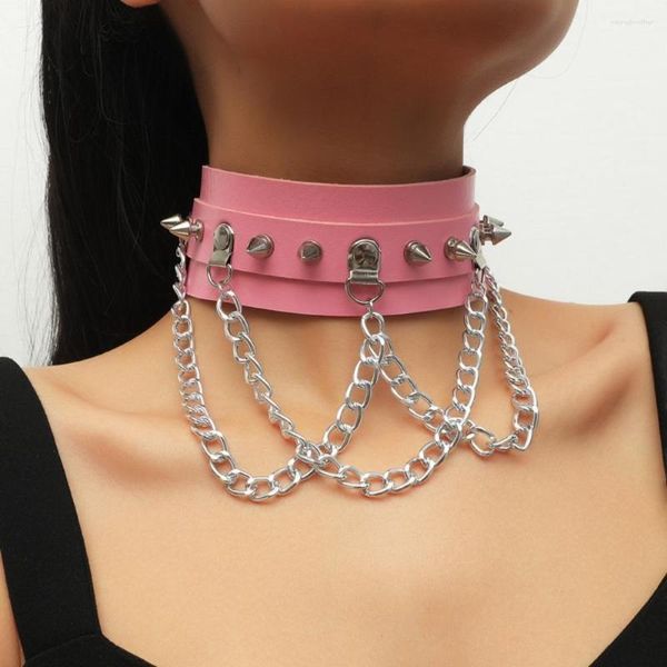 Collier ras du cou Punk pour femmes, chaîne de cou réglable en cuir, tour de cou en métal Rock