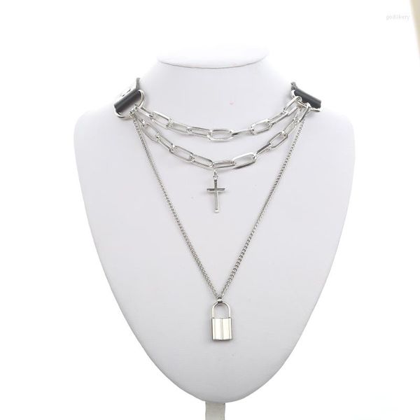 Choker Punk Croix Chaîne Collier Avec Serrure Goth Collier Pendentif Femmes/hommes En Cuir Noir Emo Cool Bijoux