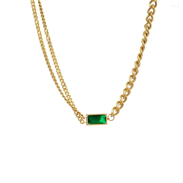 Collier ras du cou Punk chaîne cubaine pour femmes, couleur or, acier inoxydable, vert CZ, bijoux cadeau de noël