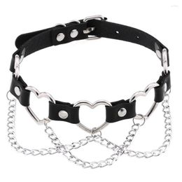 Choker Punk Coeur Collier Avec Chaîne Goth Mignon Accessoires En Cuir Chocker Esthétique Grunge E Fille Collier Kawaii Cou Bijoux