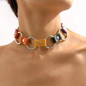 Choker Punk Hip Hop Multiclored Leather Circle Hollow-Carved Design For Women Fashion Charm Necklace Chain Girl Sieraden