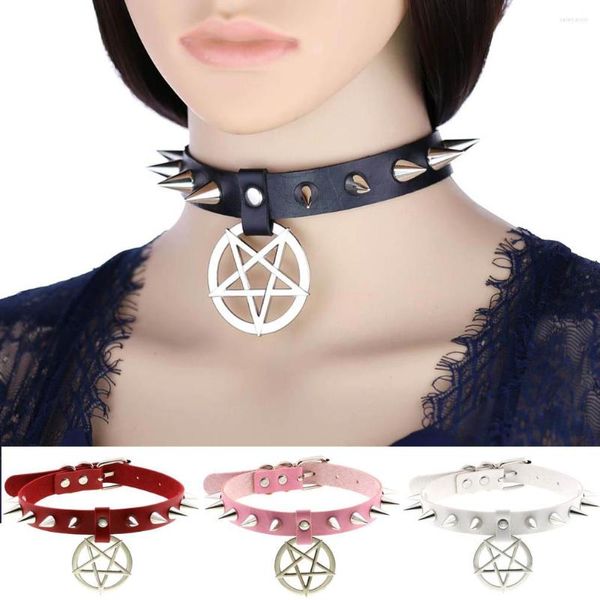 Gargantilla Punk cuero remache estrella pentagrama colgante Collar para mujer Harajuku Cool Charm Collar joyería Hip Hop Rock Accesorios