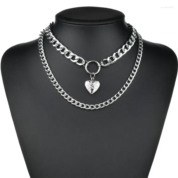 Collier ras du cou Punk en métal pour femmes, grande chaîne épaisse, ronde creuse, multicouche, pendentif clé, bijoux longs, 2023