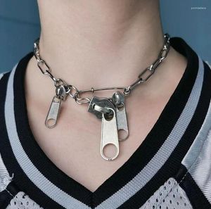 Ras du cou Punk métal fermeture éclair tête broche collier pour hommes femmes Cool sombre créatif 2023 tendance bijoux Hip Hop rue accessoires