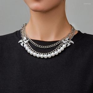 Ras du cou Punk multicouche simulé perle Boomerang Chocker colliers unisexe Hip Hop empilé clavicule chaîne bijoux colliers