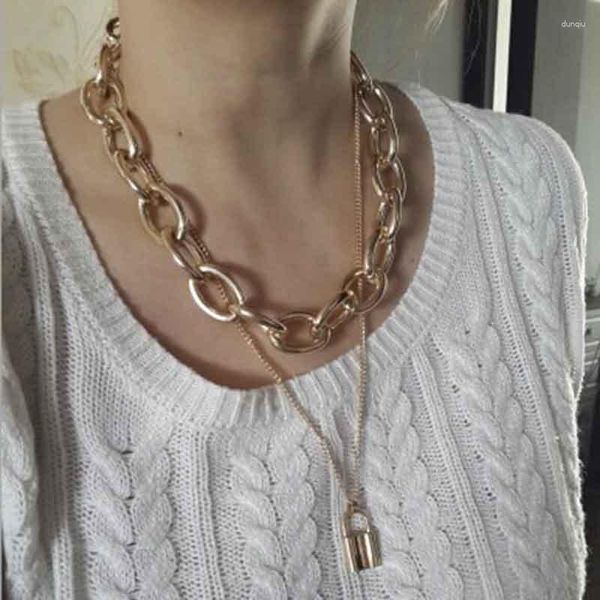 Collier ras du cou Punk avec serrure en métal, bijoux de fête à la plage pour femmes, chaîne en or longue déclaration initiale, vente en gros