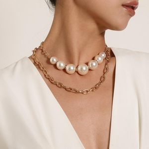 Ras du cou Punk strass perles perlées chaînes épaisses colliers pour femmes mode Vintage collier pendentif 18K bijoux en or