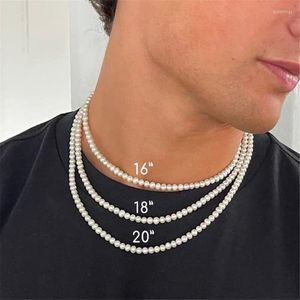 Choker punk eenvoudige imitatie parel mannelijke ketting trendy handgemaakte streng kraal nek kraag perlas hombre