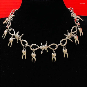 Collier ras du cou Punk à pointes d'épines, grosses dents pourries, bijoux gothiques bizarres