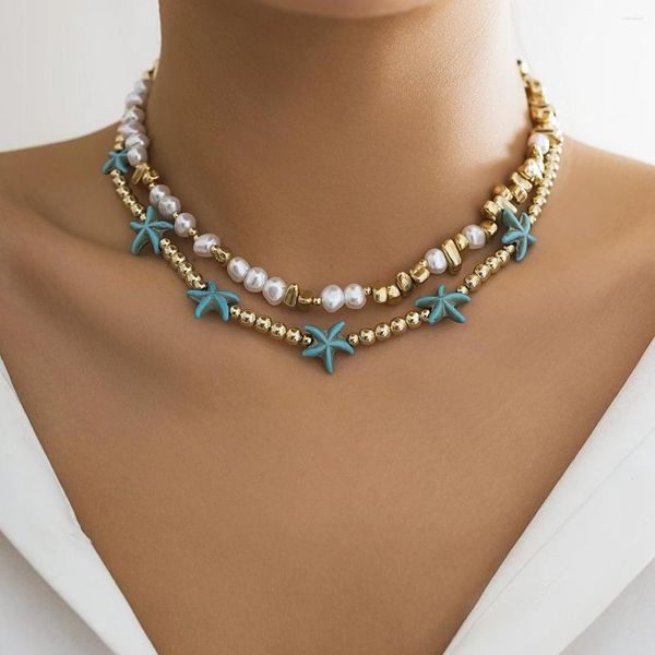 PuRui – collier bohème couleur or CCB pour femmes, breloque en forme d'étoile de mer, chaîne de clavicule, bijoux pour filles