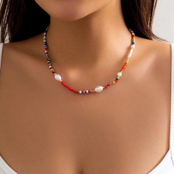 PuRui – collier ras du cou en Imitation de perles pour femmes, style Boho, graines colorées, perles acryliques, bijoux sur le cou, chaîne de fête pour filles, mariage Y2K