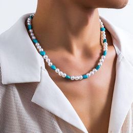 Gargantilha purui imitação de pérola colar masculino pedra natural amor coração azul contas jóias no pescoço colar festa de rua presentes do menino