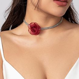 Choker Puui Luxe Rhinestone dubbele lagen tennisketen Chokers met garenbloem ketting vrouwen sieraden kraag trendy feestmeisjes