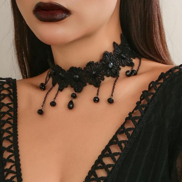 PuRui – collier ras du cou Punk en perles acryliques noires pour femmes, large corde en dentelle, chaîne de cou, bijoux gothiques, cadeau d'halloween