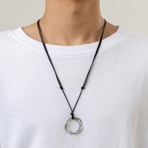 PuRui – collier ras du cou Simple en cire noire pour hommes, chaîne réglable, pendentif géométrique en métal, corde décontractée, bijoux pour hommes