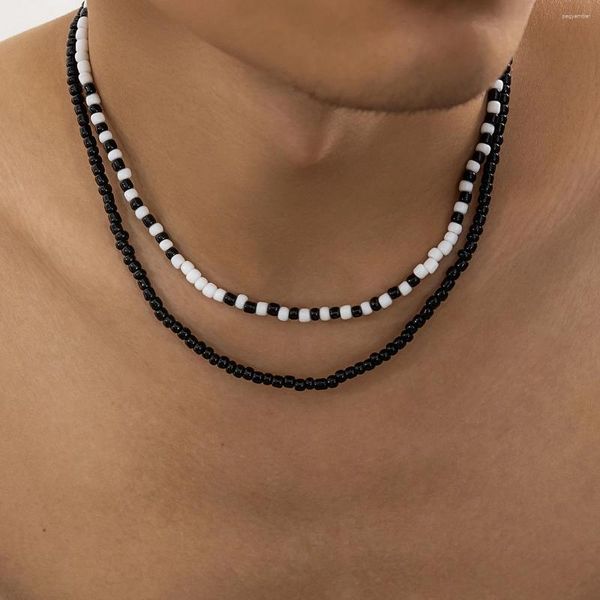 PuRui – collier ras du cou en perles de rocaille acrylique pour hommes, noir et blanc, fait à la main, chaîne de cou, bijoux de fête Cool pour garçon