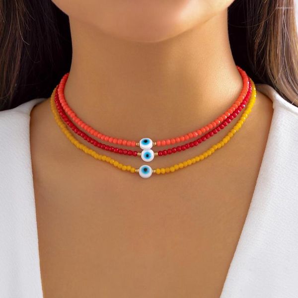 Tour de cou PuRui à la mode bleu turc porte-bonheur oeil cristal perlé collier à chaîne courte pour les femmes bijoux collier mode fête cadeau