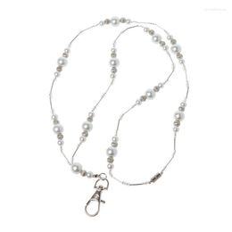 Tour de cou Q0KE nouveauté porte-Badge lanière collier perles creuses mode perles blanches chaînes cadeau pour femmes filles