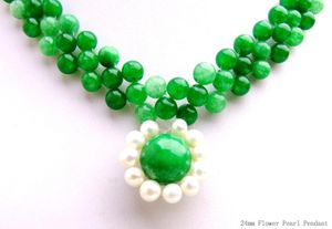 Qingmos – collier ras du cou avec pendentif en perles de 24mm pour femmes, avec 3 brins de Jade vert foncé de 6mm, tissage manuel, 18 pouces