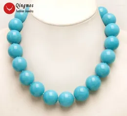 Choker Qingmos TRENDY 18 mm rond JADES NATURAL SKINE-BLUE 17 "Collier de boucères pour femmes avec de véritables bijoux-NEC6281