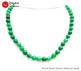 Choker Qingmos Collier de jades naturels à la mode pour femmes avec des colliers en pierre verte foncée 8 mm