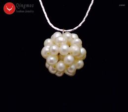 Qingmos – collier ras du cou en perles naturelles blanches, tissage manuel, pendentif boule ronde de 18 à 20mm, chaîne plaquée argent pour femmes