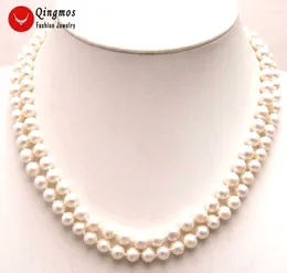 Choker Qingmos Collier de perles naturels blanc pour femmes avec 6 à 7 mm d'eau douce 2 brins 17-18 "bijoux de boucles 5421