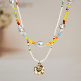Tour de cou Rainbery mode éléphant breloque collier perles de riz perle perlée à la main 2 pièces/ensemble couleurs bijoux fête