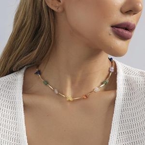 Collier ras du cou rétro coloré en pierre naturelle irrégulière pour femmes, à la mode, cadeau de Banquet, bijoux, vente directe en gros