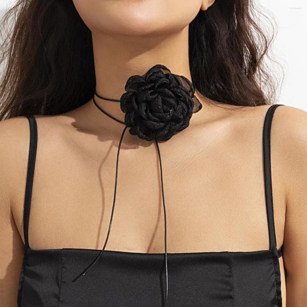 Gargantilla Retro elegante negro gran rosa flor collar para mujeres Sexy ajustable chicas cuello cadena tendencia cena fiesta joyería