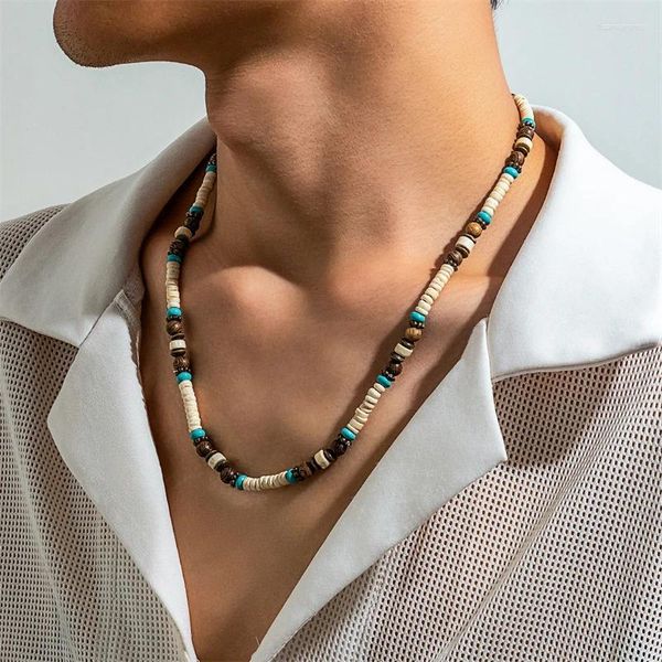 Gargantilla Retro étnico marrón cuentas de madera collar de cadena para hombres mujeres concha de coco accesorios de joyería con cuentas