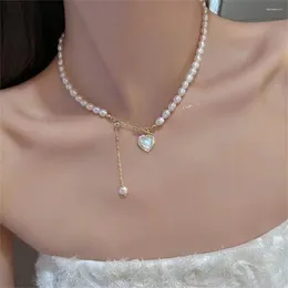 Choker Retro Liebe Herz Mondstein Quaste Anhänger Halskette Mode Imitation Perle Kette Für Frauen Schmuck