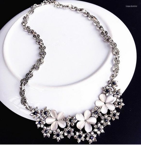 Ras du cou strass fleur colliers femmes mode oeil de chat cristal bijoux breloque déclaration bavoir collier collier