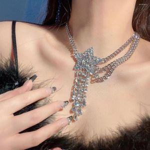 Gargantilla con diamantes de imitación para mujer, collar con borlas de estrellas y pentagrama, cadena de clavícula hipérbole exquisita romántica, joyería de moda coreana