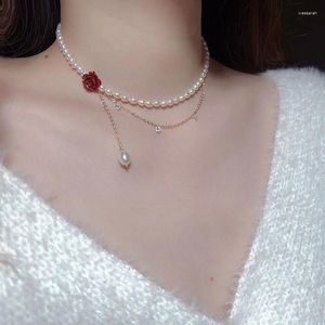 Cou collier de chaîne de clavicule de fleur de rose perle romantique pour femmes pour femmes dames coréennes de mode coréenne Y2k bijoux esthéserie