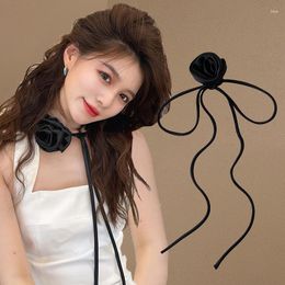 Tour de cou romantique en Satin avec fleur de Rose, corde de clavicule pour femmes, accessoires Kpop Y2K, peut également être utilisé comme cheveux