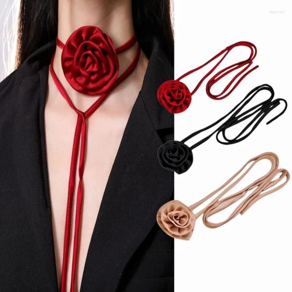 Gargantilla con cuello de flor rosa, collar largo con cordones, joyería de boda, cadena para el cuello, regalo para mujeres, adolescentes y niñas