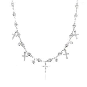 Choker Round Stone Cross Charms Cz Collier Pour Femmes Mode Bijoux Charme Or Argent Couleur