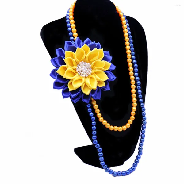 Collier ras du cou bleu Royal et jaune avec perles, ruban Lei de remise de diplôme, Corsage, fleur, collège, organisation, colliers de groupe, bijoux personnalisés