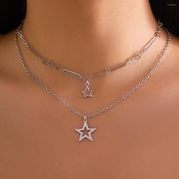 Choker Salircon Fashion Creative Metal Star Chain Necklace Punk Statement Pendant Double sleutelbeen vrouwen esthetische sieraden