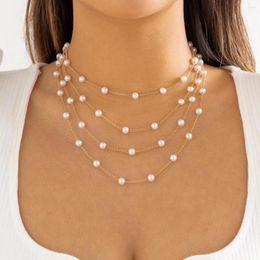 Salircon – collier ras du cou multicouche en métal pour femmes, chaîne en métal, Imitation de perles, charme romantique, bijoux de fête de mariage