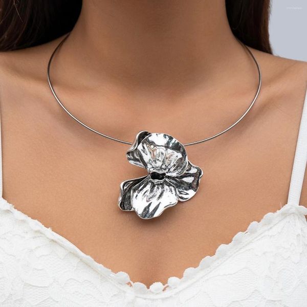 Salircon – collier ras du cou Punk géométrique en métal liquide, pétale de clavicule, Simple, anneau, Hip Hop, bijoux de fête, cadeau pour femmes